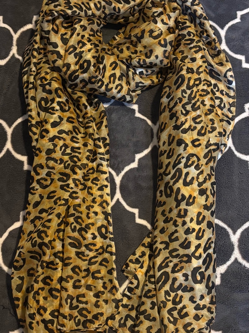 Leopard Print Lightweight Scarf in Gold and Black 100% silk